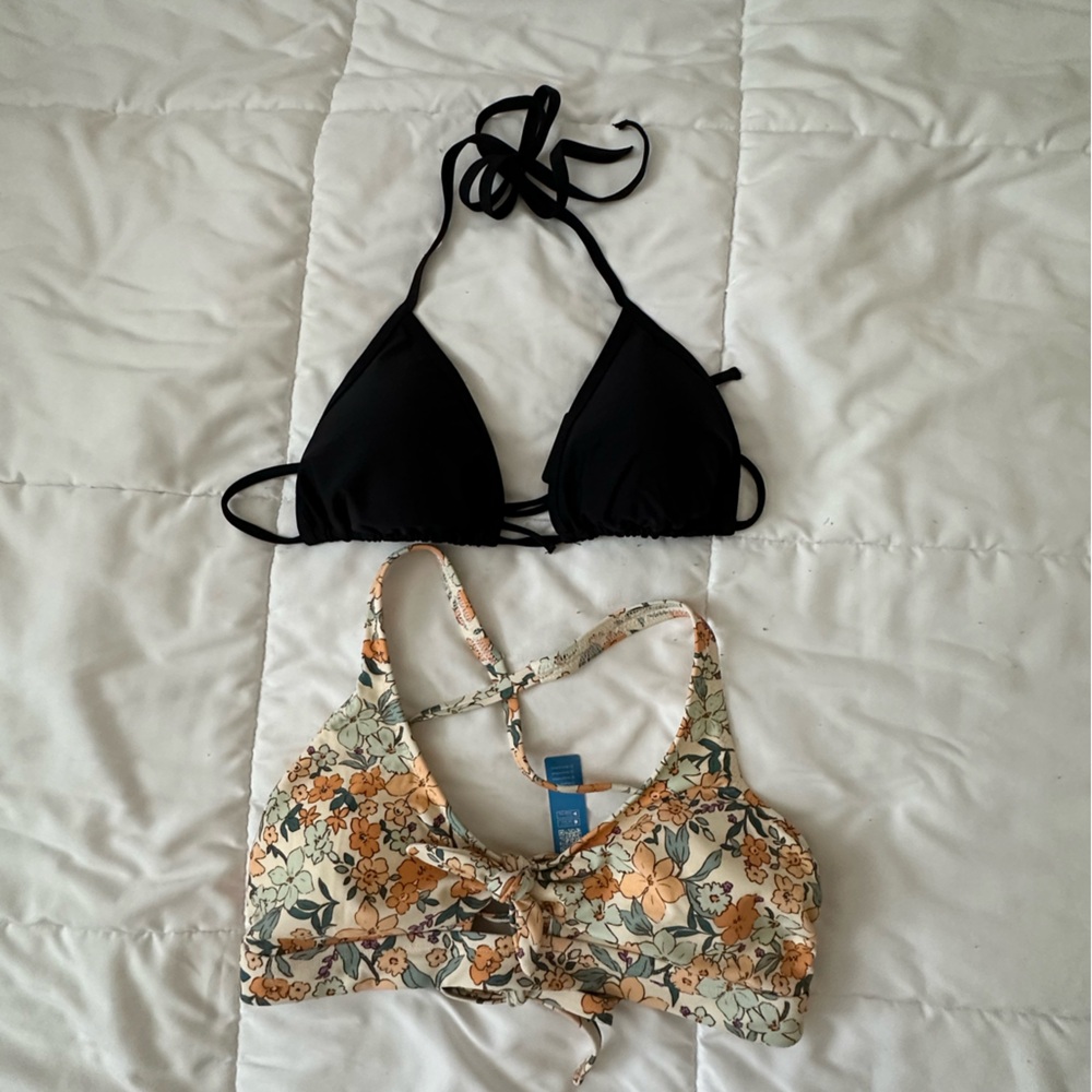 Floral and Black Bikini Top Set